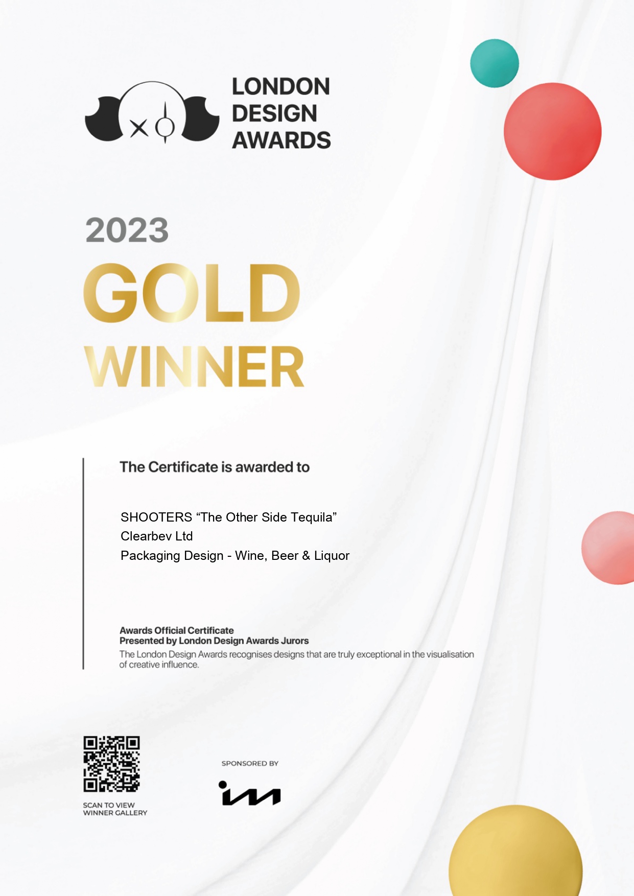 Shooters - London Design Awards 2023 Certificate