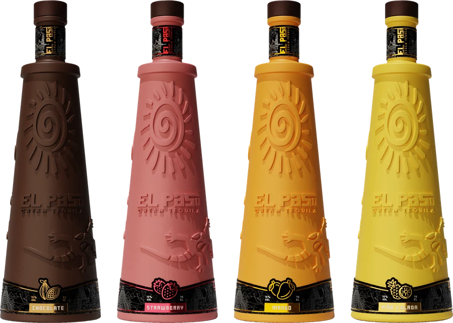 El Paso Cream Tequila bottles in strawberry, chocolate, mango and piña colada